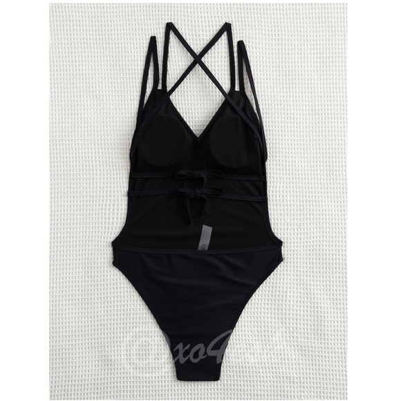 Strappy Back Black One Piece Swimsuit - Picture 5 of 7
